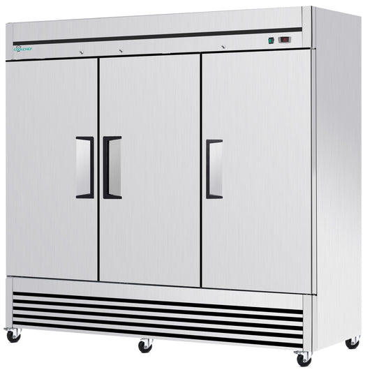 72' Cu Ft Commercial Reach-In Freezer, 3 Solid Door Stainless Steel Upright, -8–0°F Deep Freeze, 9 Heavy-Duty Shelves, R290, 110V - 1st Choice Furniture Direct