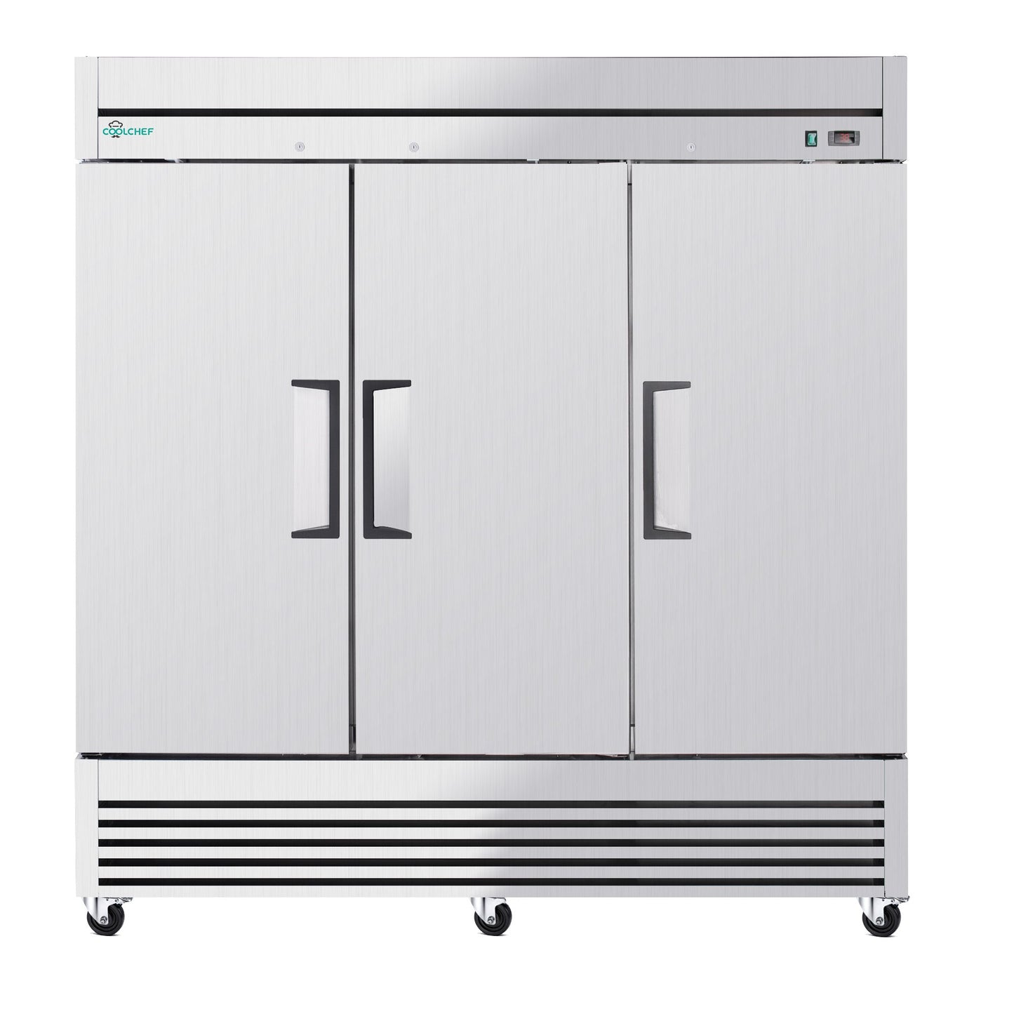 72' Cu Ft Commercial Reach-In Freezer, 3 Solid Door Stainless Steel Upright, -8–0°F Deep Freeze, 9 Heavy-Duty Shelves, R290, 110V - 1st Choice Furniture Direct