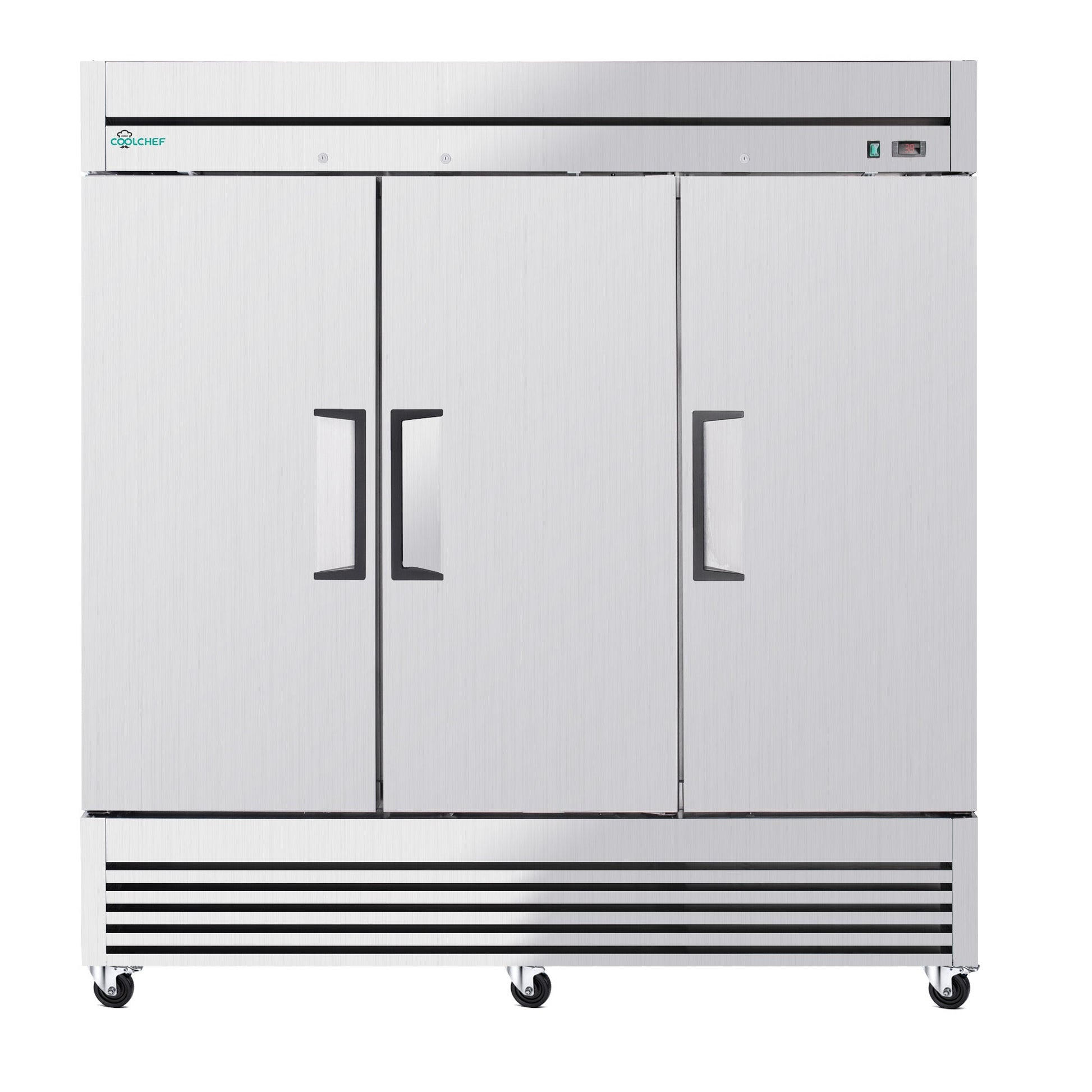 72' Cu Ft Commercial Reach-In Freezer, 3 Solid Door Stainless Steel Upright, -8–0°F Deep Freeze, 9 Heavy-Duty Shelves, R290, 110V - 1st Choice Furniture Direct