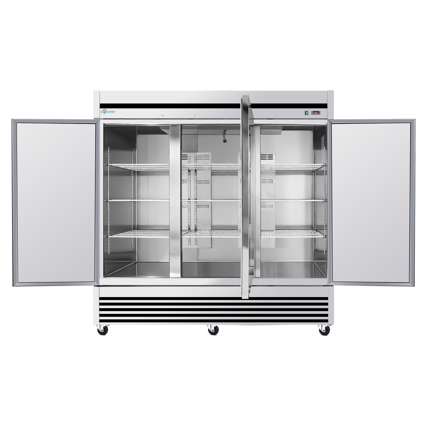 72' Cu Ft Commercial Reach-In Freezer, 3 Solid Door Stainless Steel Upright, -8–0°F Deep Freeze, 9 Heavy-Duty Shelves, R290, 110V - 1st Choice Furniture Direct