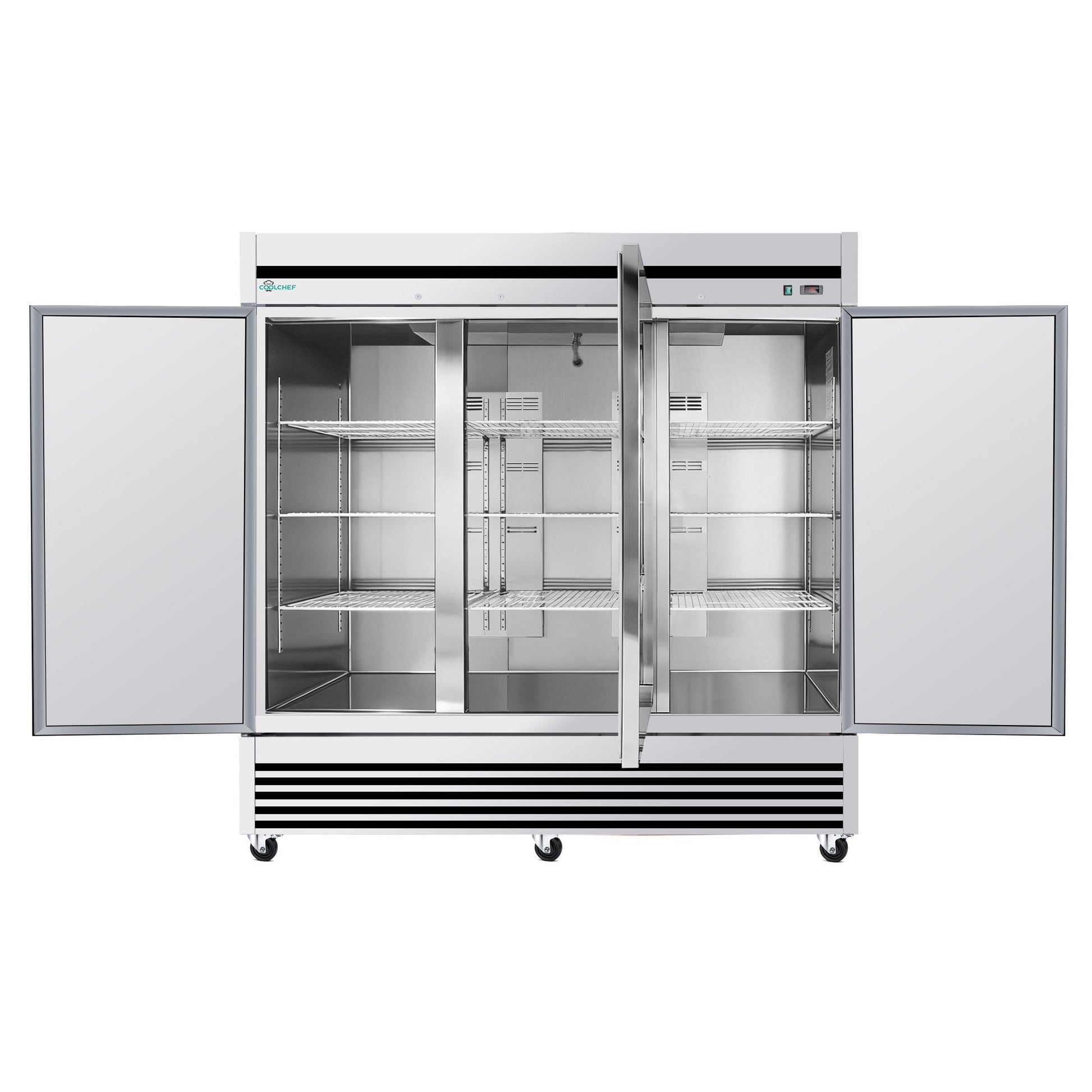 72' Cu Ft Commercial Reach-In Freezer, 3 Solid Door Stainless Steel Upright, -8–0°F Deep Freeze, 9 Heavy-Duty Shelves, R290, 110V - 1st Choice Furniture Direct