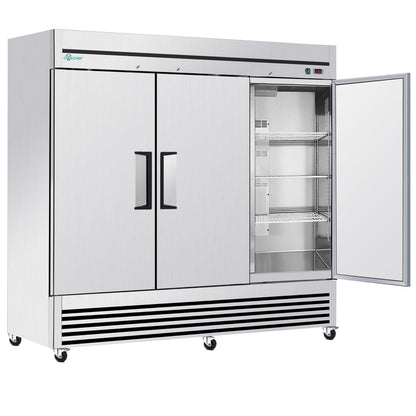 72' Cu Ft Commercial Reach-In Freezer, 3 Solid Door Stainless Steel Upright, -8–0°F Deep Freeze, 9 Heavy-Duty Shelves, R290, 110V - 1st Choice Furniture Direct
