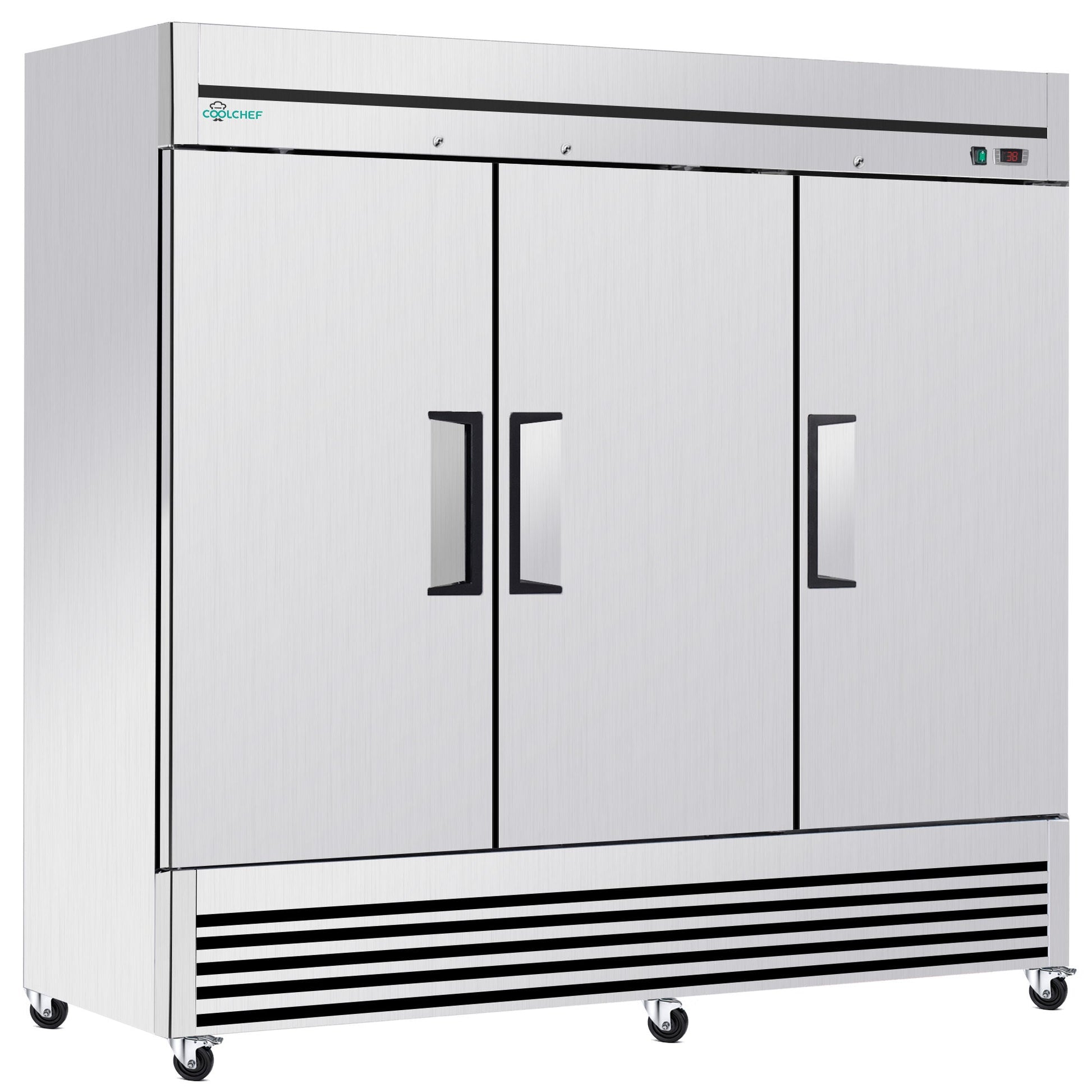 72' Cu Ft Commercial Reach-In Freezer, 3 Solid Door Stainless Steel Upright, -8–0°F Deep Freeze, 9 Heavy-Duty Shelves, R290, 110V - 1st Choice Furniture Direct