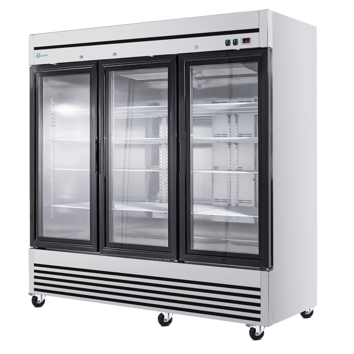 72' Cu Ft Three Glass Door Commercial Reach-In Display Refrigerator, Triple-Door Merchandiser Cooler 33–40°F, Stainless Steel, R290, ETL DOE - 1st Choice Furniture Direct