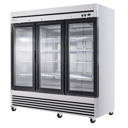 72' Cu Ft Three Glass Door Commercial Reach-In Display Refrigerator, Triple-Door Merchandiser Cooler 33–40°F, Stainless Steel, R290, ETL DOE - 1st Choice Furniture Direct