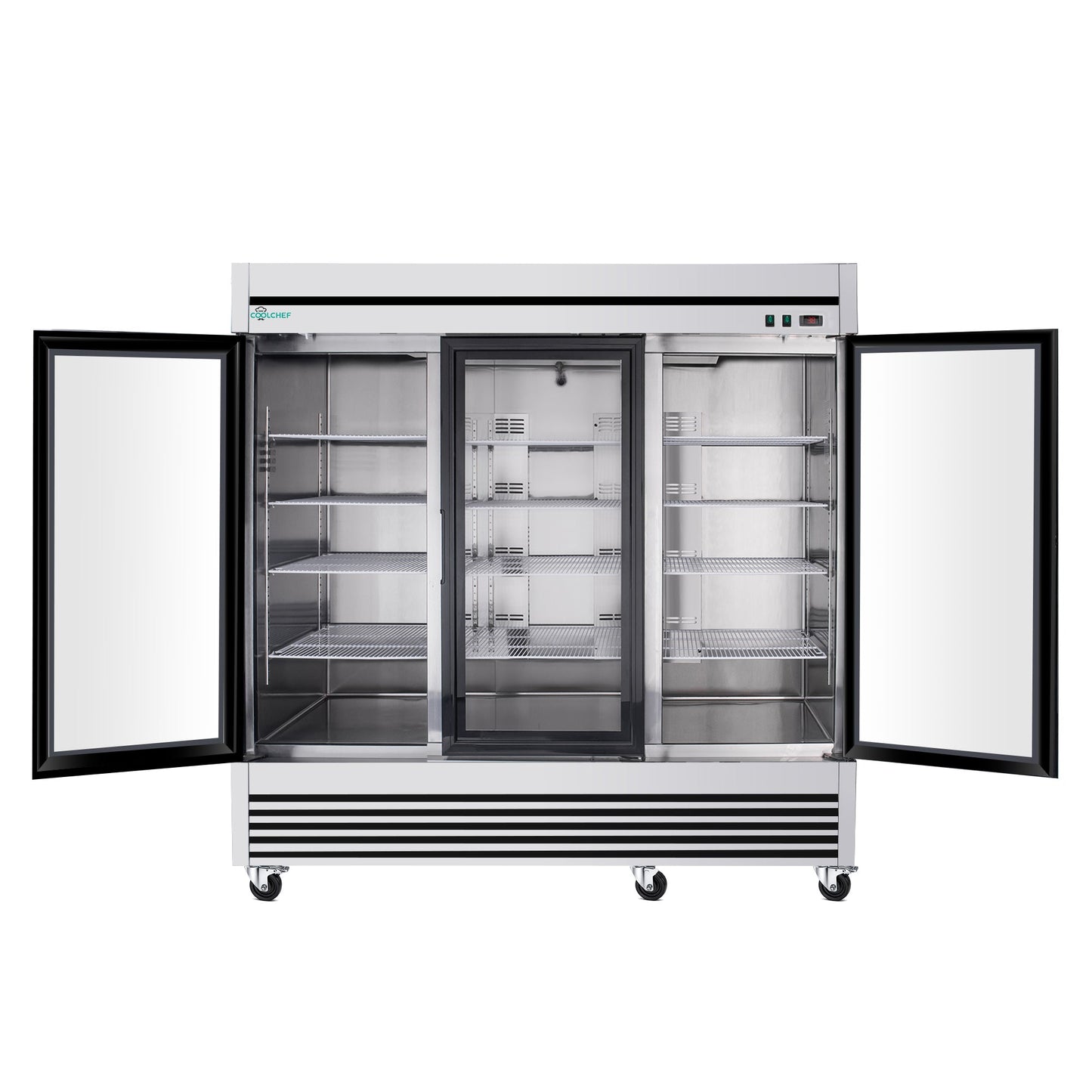 72' Cu Ft Three Glass Door Commercial Reach-In Display Refrigerator, Triple-Door Merchandiser Cooler 33–40°F, Stainless Steel, R290, ETL DOE - 1st Choice Furniture Direct