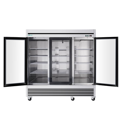 72' Cu Ft Three Glass Door Commercial Reach-In Display Refrigerator, Triple-Door Merchandiser Cooler 33–40°F, Stainless Steel, R290, ETL DOE - 1st Choice Furniture Direct