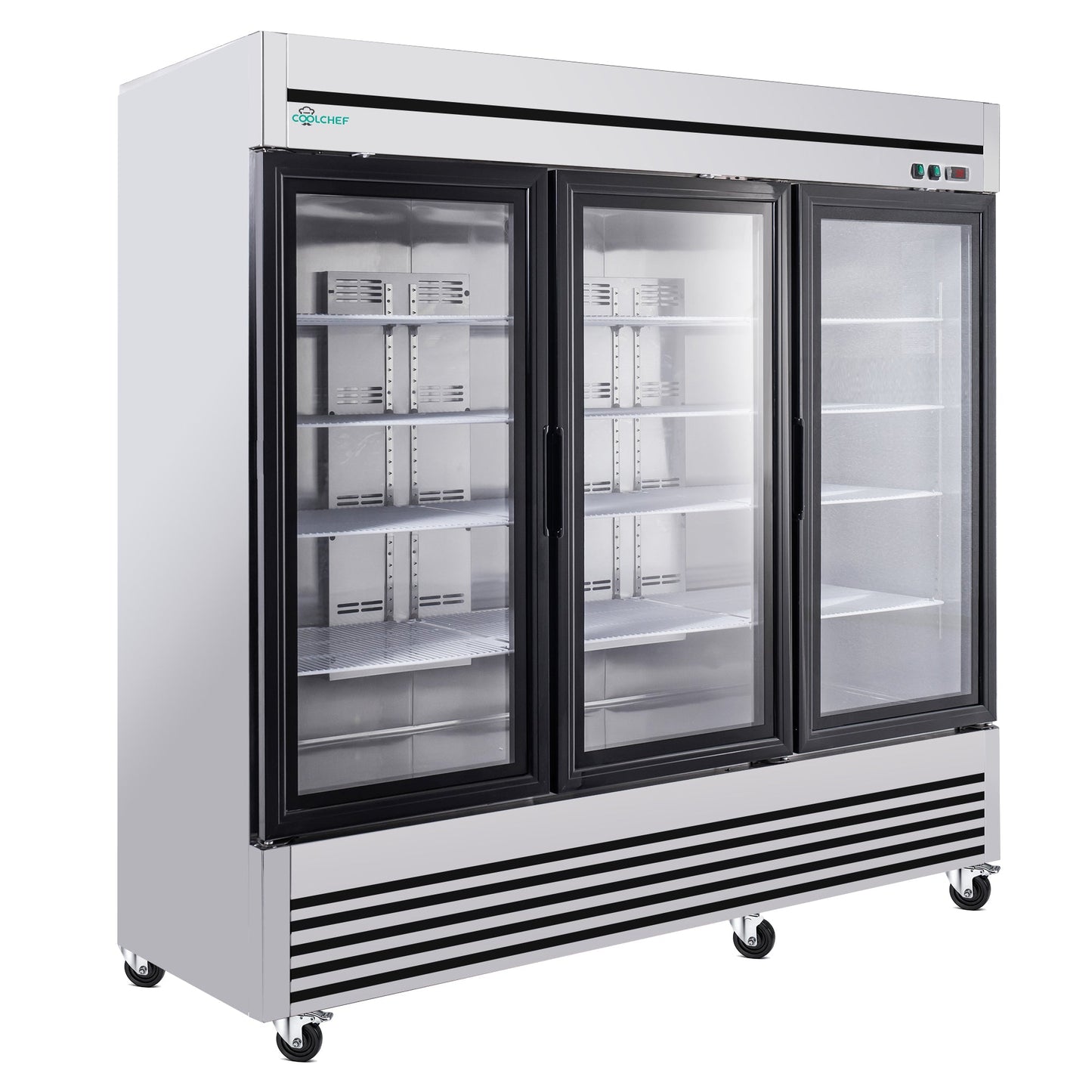 72' Cu Ft Three Glass Door Commercial Reach-In Display Refrigerator, Triple-Door Merchandiser Cooler 33–40°F, Stainless Steel, R290, ETL DOE - 1st Choice Furniture Direct