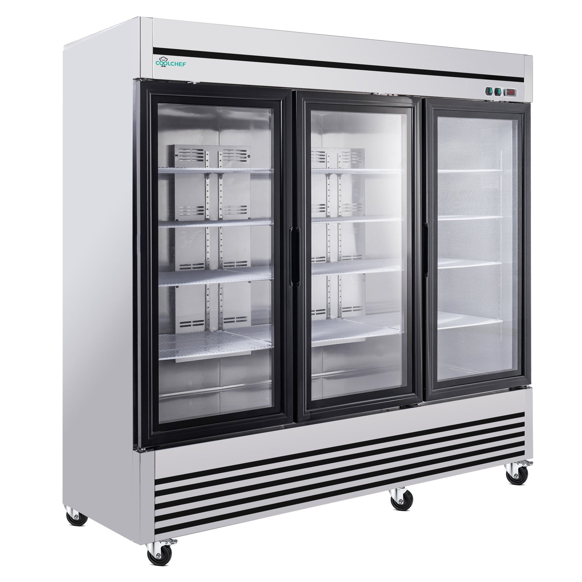 72' Cu Ft Three Glass Door Commercial Reach-In Display Refrigerator, Triple-Door Merchandiser Cooler 33–40°F, Stainless Steel, R290, ETL DOE - 1st Choice Furniture Direct