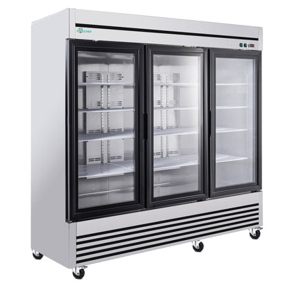 72' Cu Ft Three Glass Door Commercial Reach-In Display Refrigerator, Triple-Door Merchandiser Cooler 33–40°F, Stainless Steel, R290, ETL DOE - 1st Choice Furniture Direct