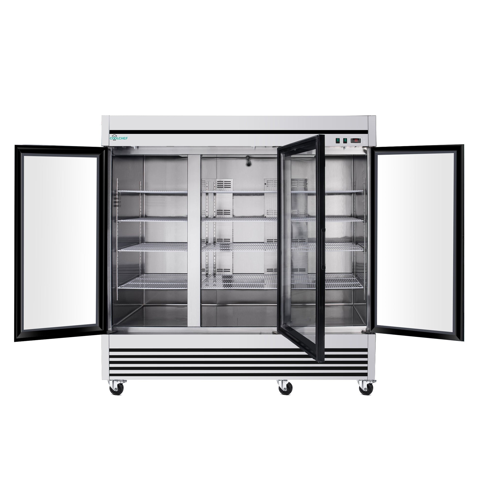 72' Cu Ft Three Glass Door Commercial Reach-In Display Refrigerator, Triple-Door Merchandiser Cooler 33–40°F, Stainless Steel, R290, ETL DOE - 1st Choice Furniture Direct