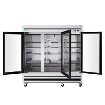 72' Cu Ft Three Glass Door Commercial Reach-In Display Refrigerator, Triple-Door Merchandiser Cooler 33–40°F, Stainless Steel, R290, ETL DOE - 1st Choice Furniture Direct
