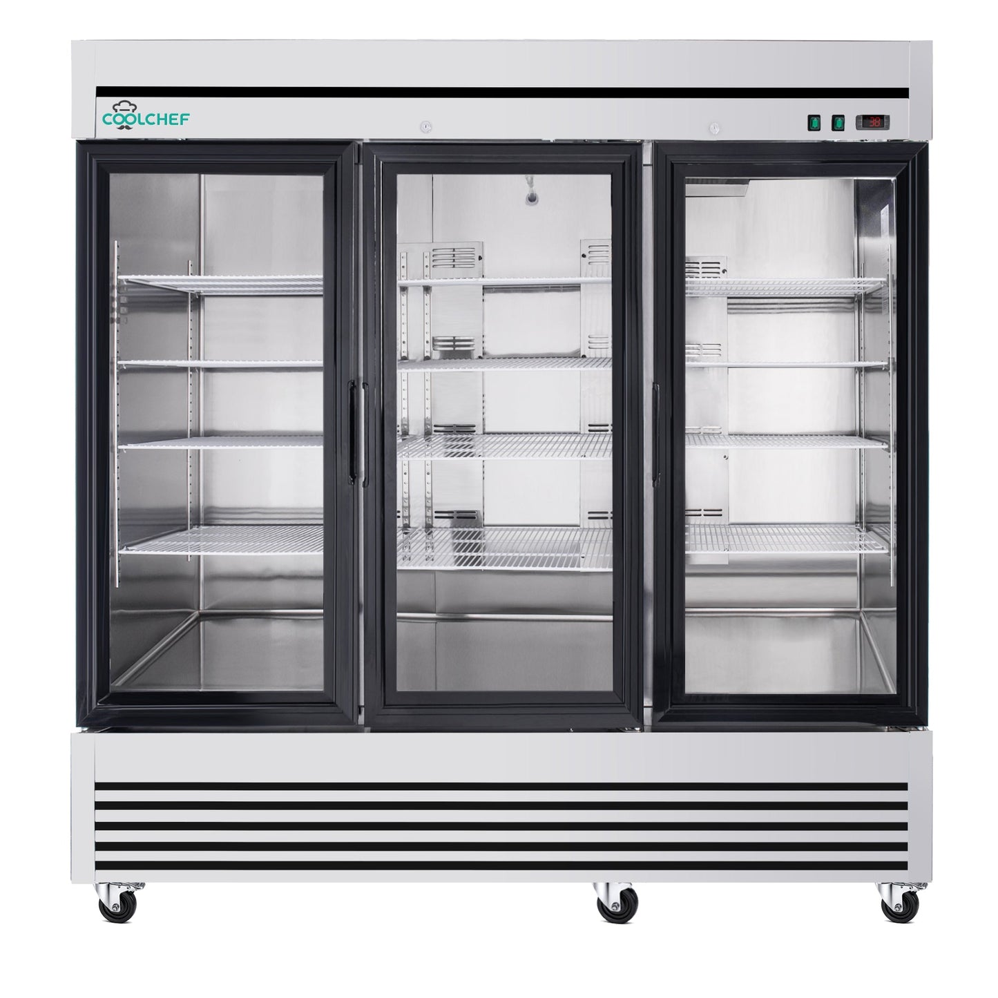 72' Cu Ft Three Glass Door Commercial Reach-In Display Refrigerator, Triple-Door Merchandiser Cooler 33–40°F, Stainless Steel, R290, ETL DOE - 1st Choice Furniture Direct