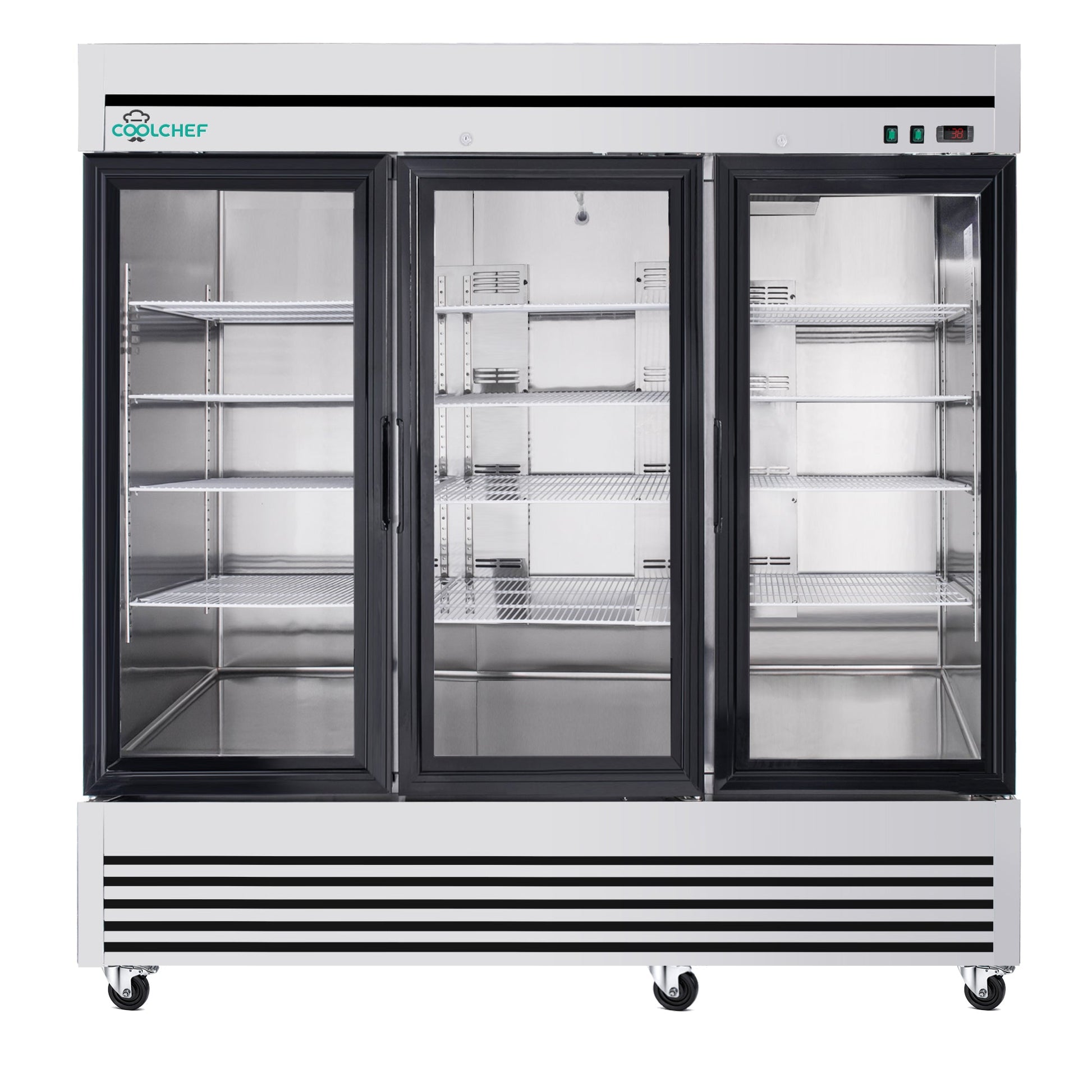 72' Cu Ft Three Glass Door Commercial Reach-In Display Refrigerator, Triple-Door Merchandiser Cooler 33–40°F, Stainless Steel, R290, ETL DOE - 1st Choice Furniture Direct