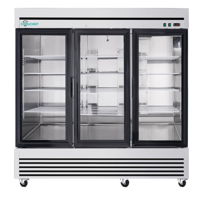 72' Cu Ft Three Glass Door Commercial Reach-In Display Refrigerator, Triple-Door Merchandiser Cooler 33–40°F, Stainless Steel, R290, ETL DOE - 1st Choice Furniture Direct