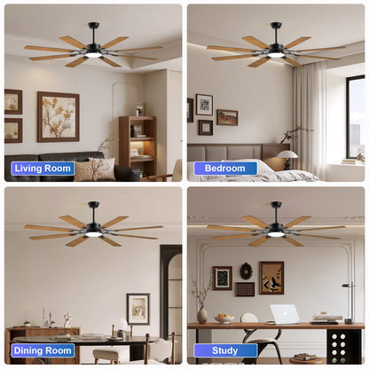 72 - Inch 8 - Blade Large Ceiling Fan,Reversible Quiet DC Motor,Indoor/Outdoor Modern Ceiling Fan,Suitable for Kitchen,Living Room and Terrace,Black. - 1st Choice Furniture Direct