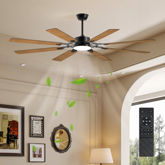72 - Inch 8 - Blade Large Ceiling Fan,Reversible Quiet DC Motor,Indoor/Outdoor Modern Ceiling Fan,Suitable for Kitchen,Living Room and Terrace,Black. - 1st Choice Furniture Direct