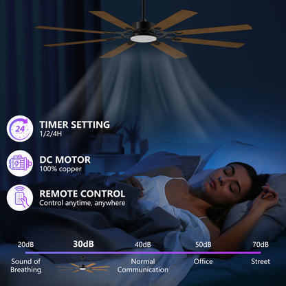 72 - Inch 8 - Blade Large Ceiling Fan,Reversible Quiet DC Motor,Indoor/Outdoor Modern Ceiling Fan,Suitable for Kitchen,Living Room and Terrace,Black. - 1st Choice Furniture Direct