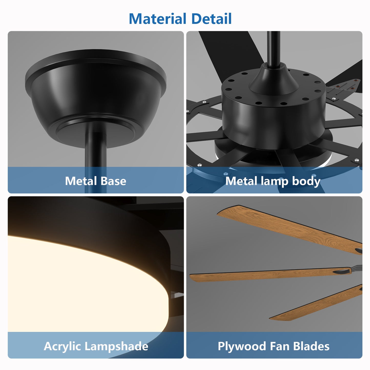 72 - Inch 8 - Blade Large Ceiling Fan,Reversible Quiet DC Motor,Indoor/Outdoor Modern Ceiling Fan,Suitable for Kitchen,Living Room and Terrace,Black. - 1st Choice Furniture Direct