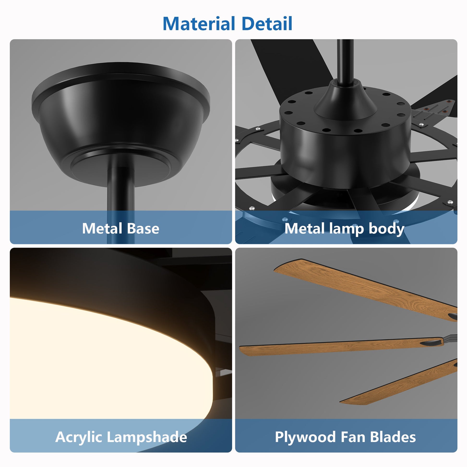 72 - Inch 8 - Blade Large Ceiling Fan,Reversible Quiet DC Motor,Indoor/Outdoor Modern Ceiling Fan,Suitable for Kitchen,Living Room and Terrace,Black. - 1st Choice Furniture Direct
