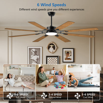 72 - Inch 8 - Blade Large Ceiling Fan,Reversible Quiet DC Motor,Indoor/Outdoor Modern Ceiling Fan,Suitable for Kitchen,Living Room and Terrace,Black. - 1st Choice Furniture Direct