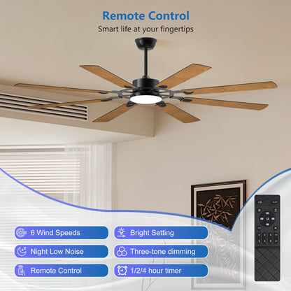 72 - Inch 8 - Blade Large Ceiling Fan,Reversible Quiet DC Motor,Indoor/Outdoor Modern Ceiling Fan,Suitable for Kitchen,Living Room and Terrace,Black. - 1st Choice Furniture Direct