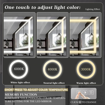 72' x 36' LED Bathroom Mirror with Anti - Fog and Touch Sensor – Modern Frameless Lighted Wall Mirror for Bathroom Vanity, Shower Room, or Dressing Area - 1st Choice Furniture Direct