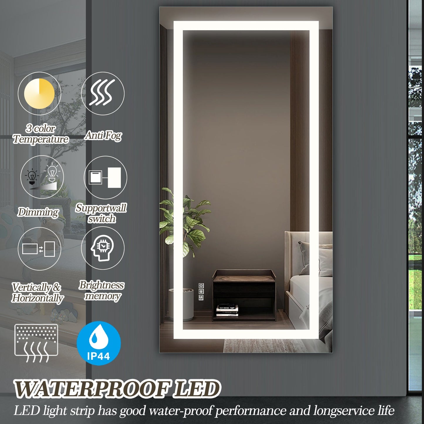 72' x 36' LED Bathroom Mirror with Anti - Fog and Touch Sensor – Modern Frameless Lighted Wall Mirror for Bathroom Vanity, Shower Room, or Dressing Area - 1st Choice Furniture Direct