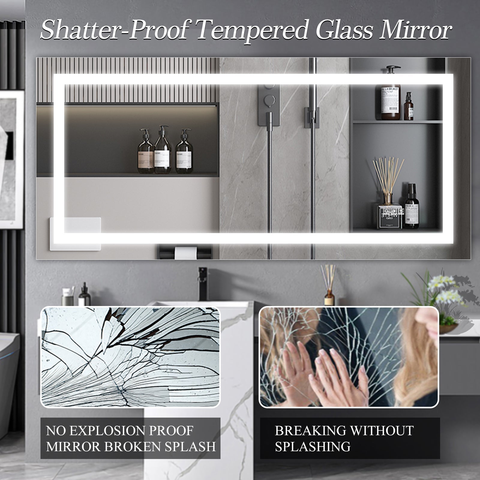 72' x 36' LED Bathroom Mirror with Anti - Fog and Touch Sensor – Modern Frameless Lighted Wall Mirror for Bathroom Vanity, Shower Room, or Dressing Area - 1st Choice Furniture Direct