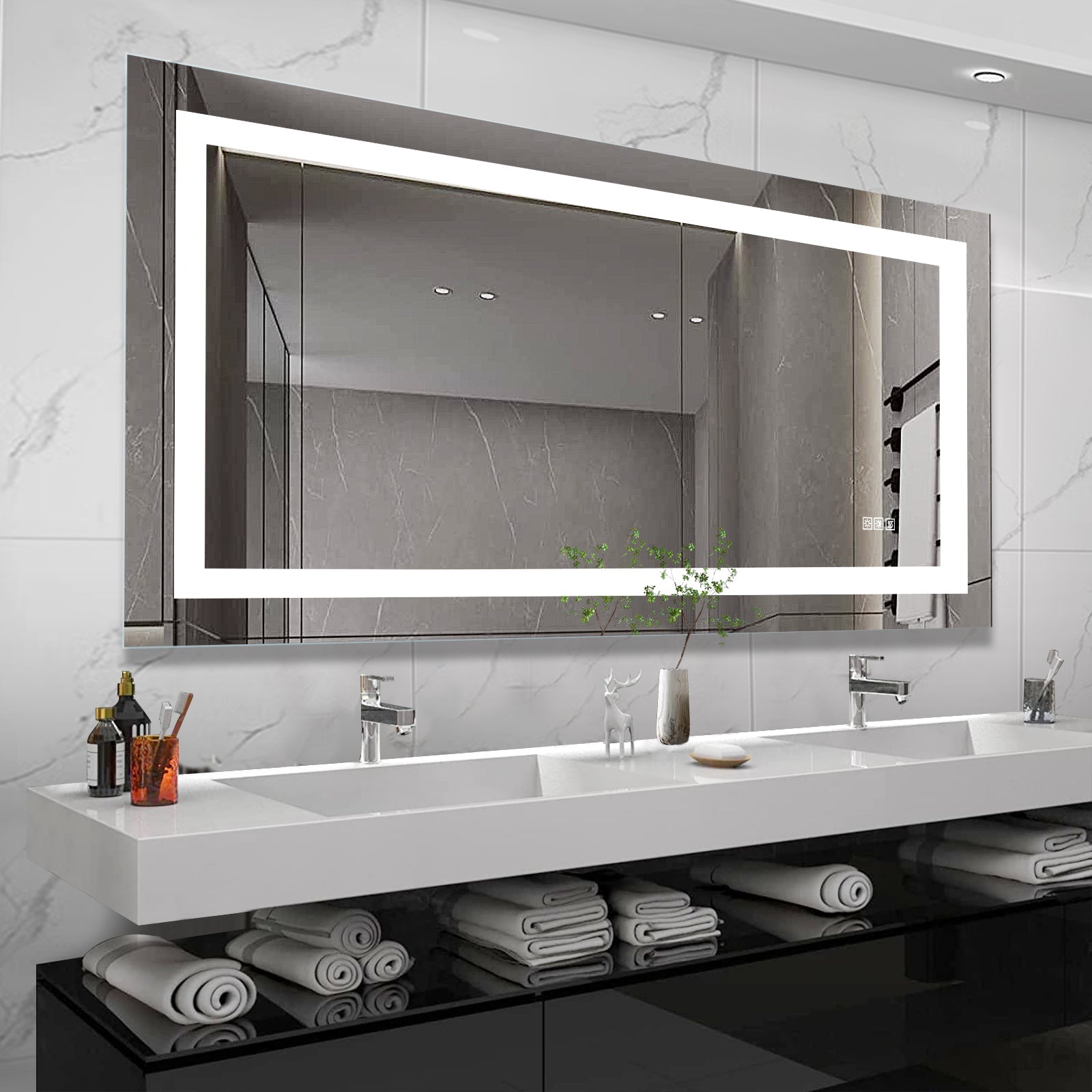 72' x 36' LED Bathroom Mirror with Anti - Fog and Touch Sensor – Modern Frameless Lighted Wall Mirror for Bathroom Vanity, Shower Room, or Dressing Area - 1st Choice Furniture Direct
