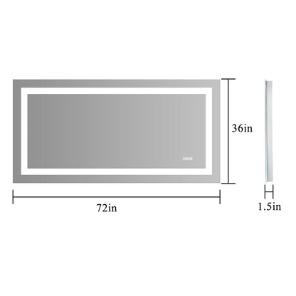 72' x 36' LED Bathroom Mirror with Anti - Fog and Touch Sensor – Modern Frameless Lighted Wall Mirror for Bathroom Vanity, Shower Room, or Dressing Area - 1st Choice Furniture Direct