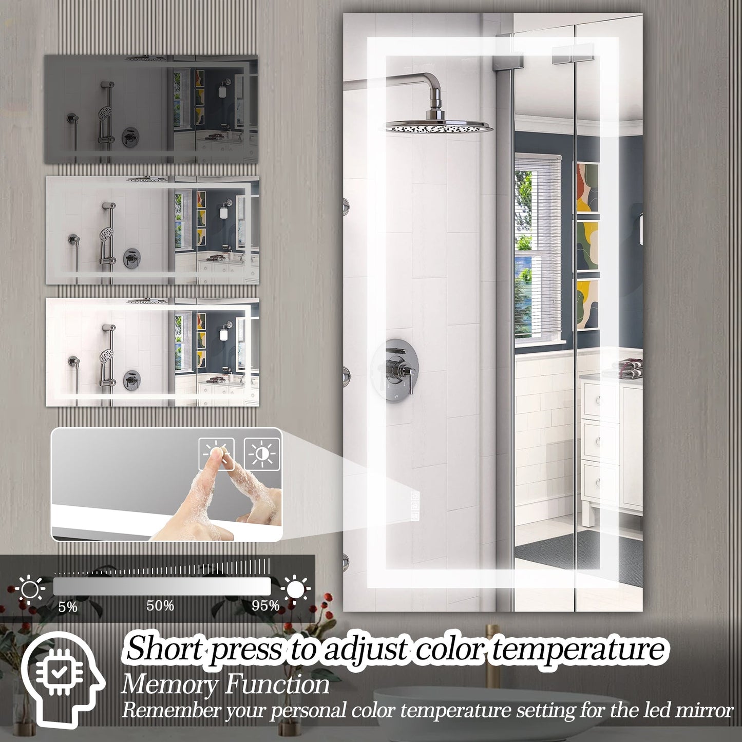 72' x 36' LED Bathroom Mirror with Anti - Fog and Touch Sensor – Modern Frameless Lighted Wall Mirror for Bathroom Vanity, Shower Room, or Dressing Area - 1st Choice Furniture Direct