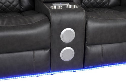 Benz LED & Power Recliner 2 PC Made With Faux Leather in Black