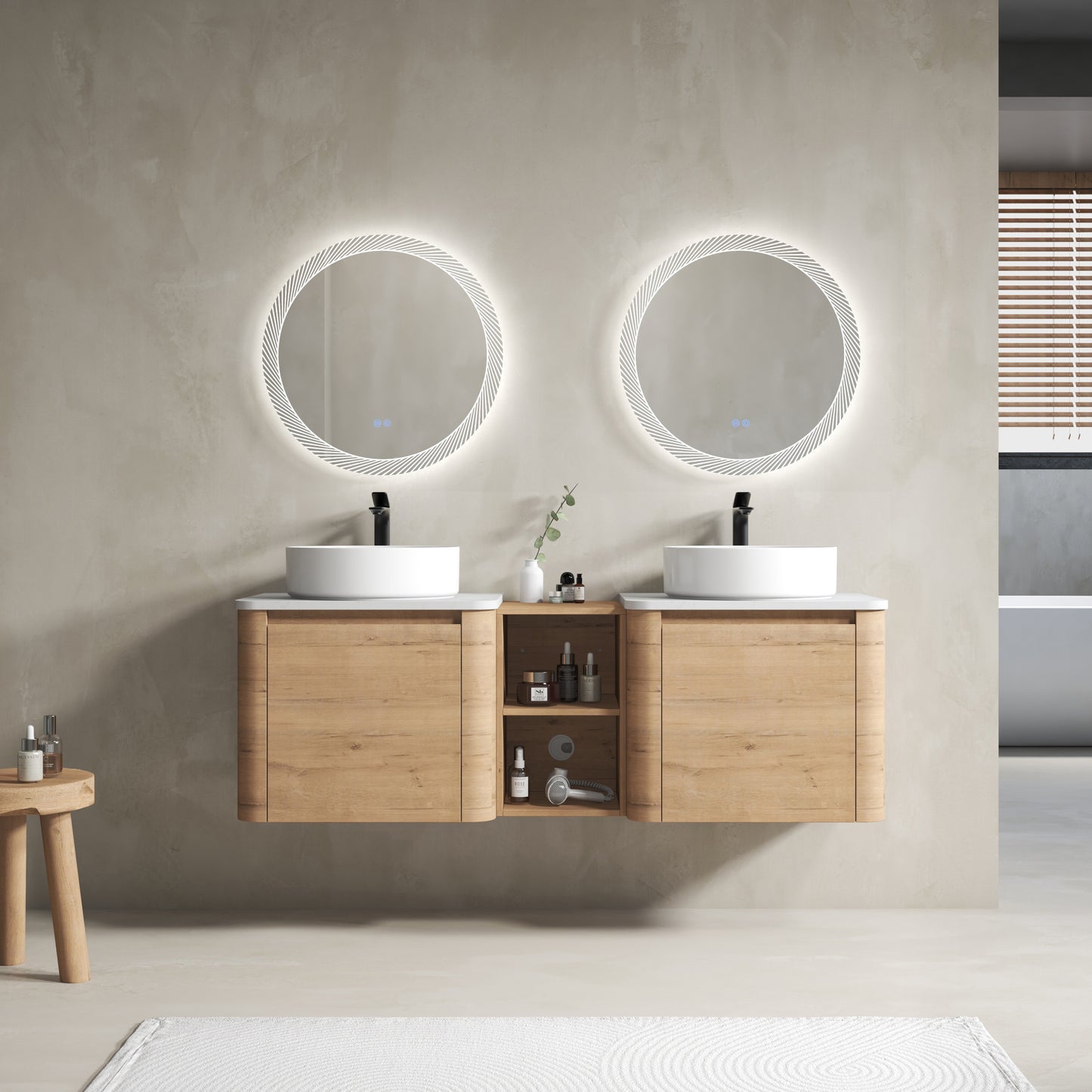 60'' Wall-Mounted Bathroom Vanity With Ceramic Art Sink, and 1-Storage Shelves, Soft-Close Door, KD-Packing, Plywood