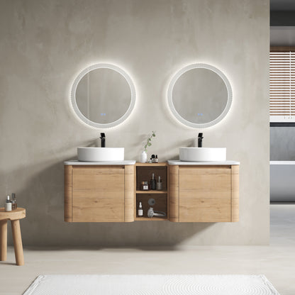 60'' Wall-Mounted Bathroom Vanity With Ceramic Art Sink, and 1-Storage Shelves, Soft-Close Door, KD-Packing, Plywood