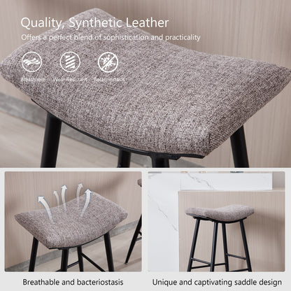 Bar Stools Set of 2 Armless Counter Low Bar Stools Without Back Modern Linen fabric Breakfast Stools with Metal Leg and Footrest,Coffee