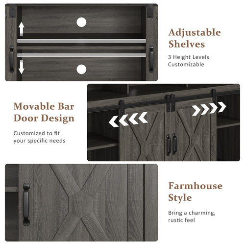 1st Choice 58" Farmhouse Double-Door Three-Layer TV Cabinet in Dark Gray