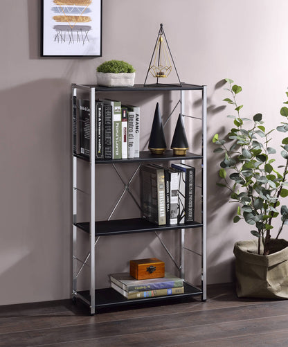 Black 4-Tier Bookcase with Chrome Metal Frame