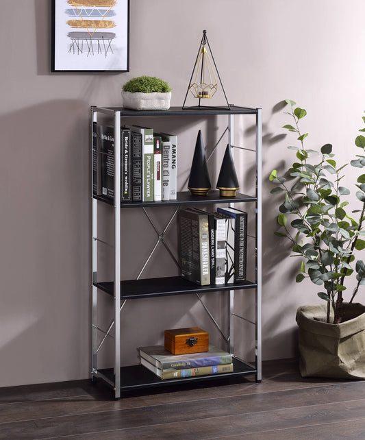 Black 4-Tier Bookcase with Chrome Metal Frame
