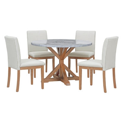 1st Choice 5-Piece Farmhouse Marble Sticker Style Dining Table Set