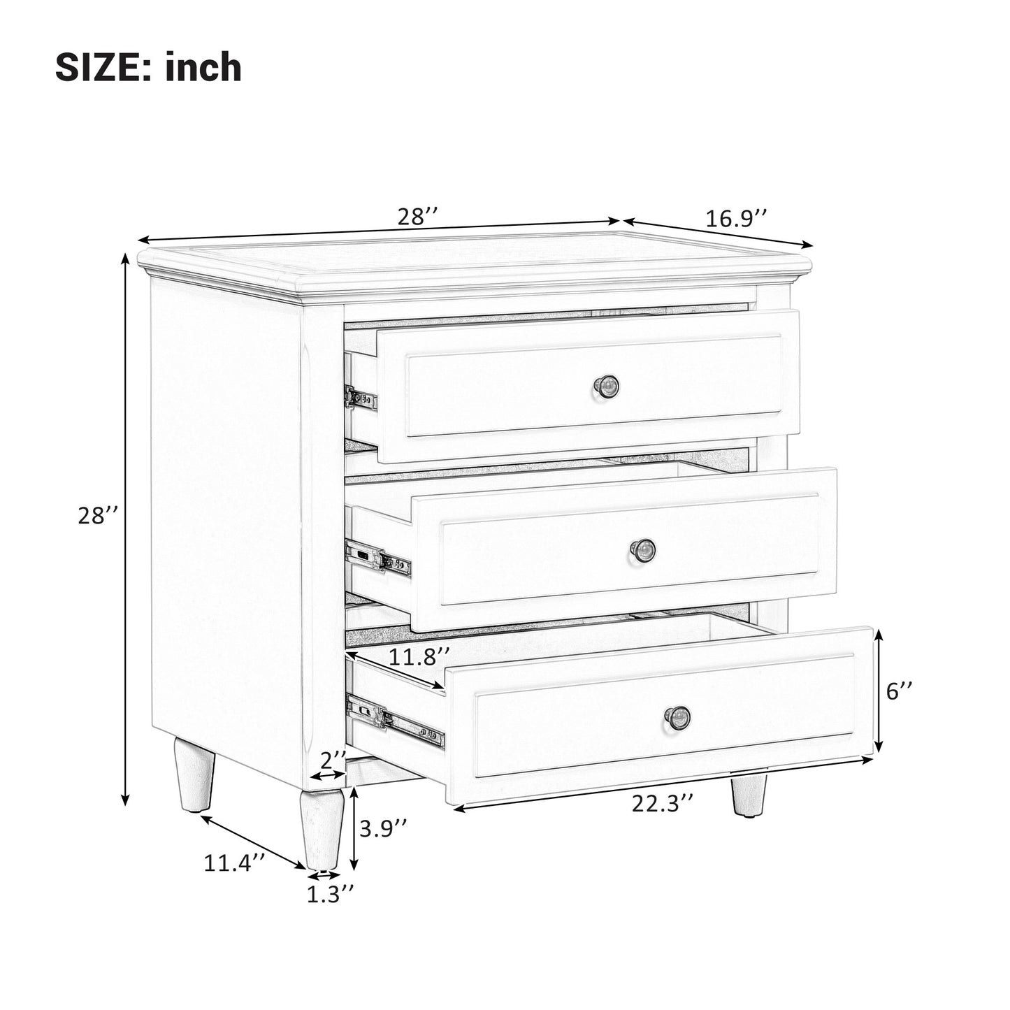 1st Choice Modern 3-Drawer Nightstand Storage Wood Cabinet Storage