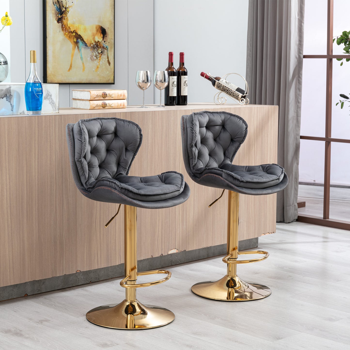 1st Choice 2 Set Bar Stools with Chrome Footrest & Base Swivel Height