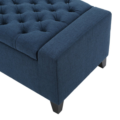 1st Choice Modern Durable Fabric Navy Blue Storage Tufted Top Ottoman