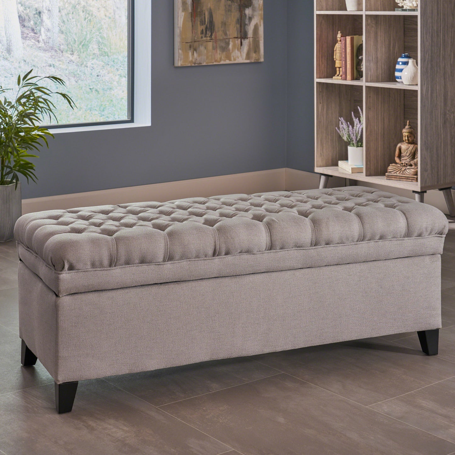 1st Choice Modern Contemporary Storage Bedroom Ottoman in Light Grey