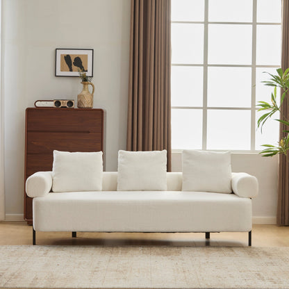 78' Modern 3-Seater Beige Upholstered Sofa, Oversized Comfy Couch with 3 Plush Pillows for Living Room, Bedroom, Apartment - 1st Choice Furniture Direct