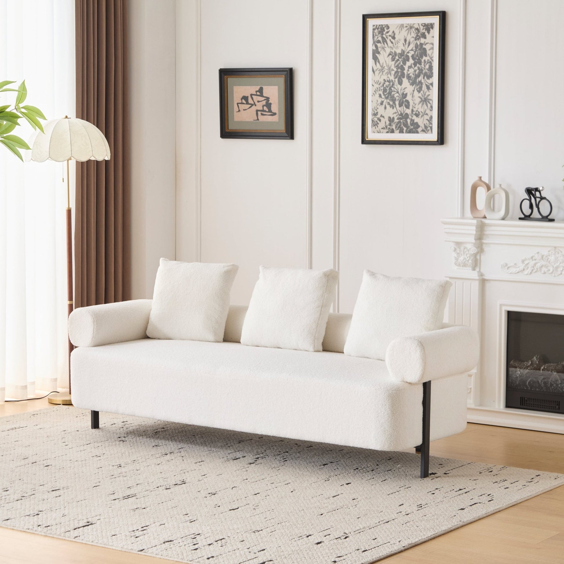 78' Modern 3-Seater Beige Upholstered Sofa, Oversized Comfy Couch with 3 Plush Pillows for Living Room, Bedroom, Apartment - 1st Choice Furniture Direct