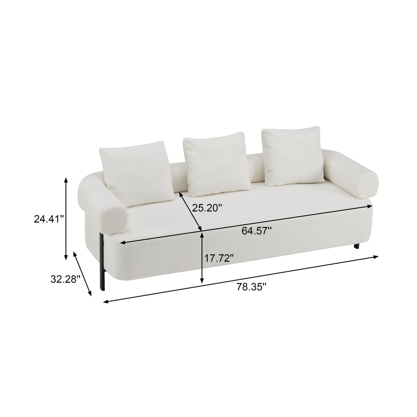 78' Modern 3-Seater Beige Upholstered Sofa, Oversized Comfy Couch with 3 Plush Pillows for Living Room, Bedroom, Apartment - 1st Choice Furniture Direct