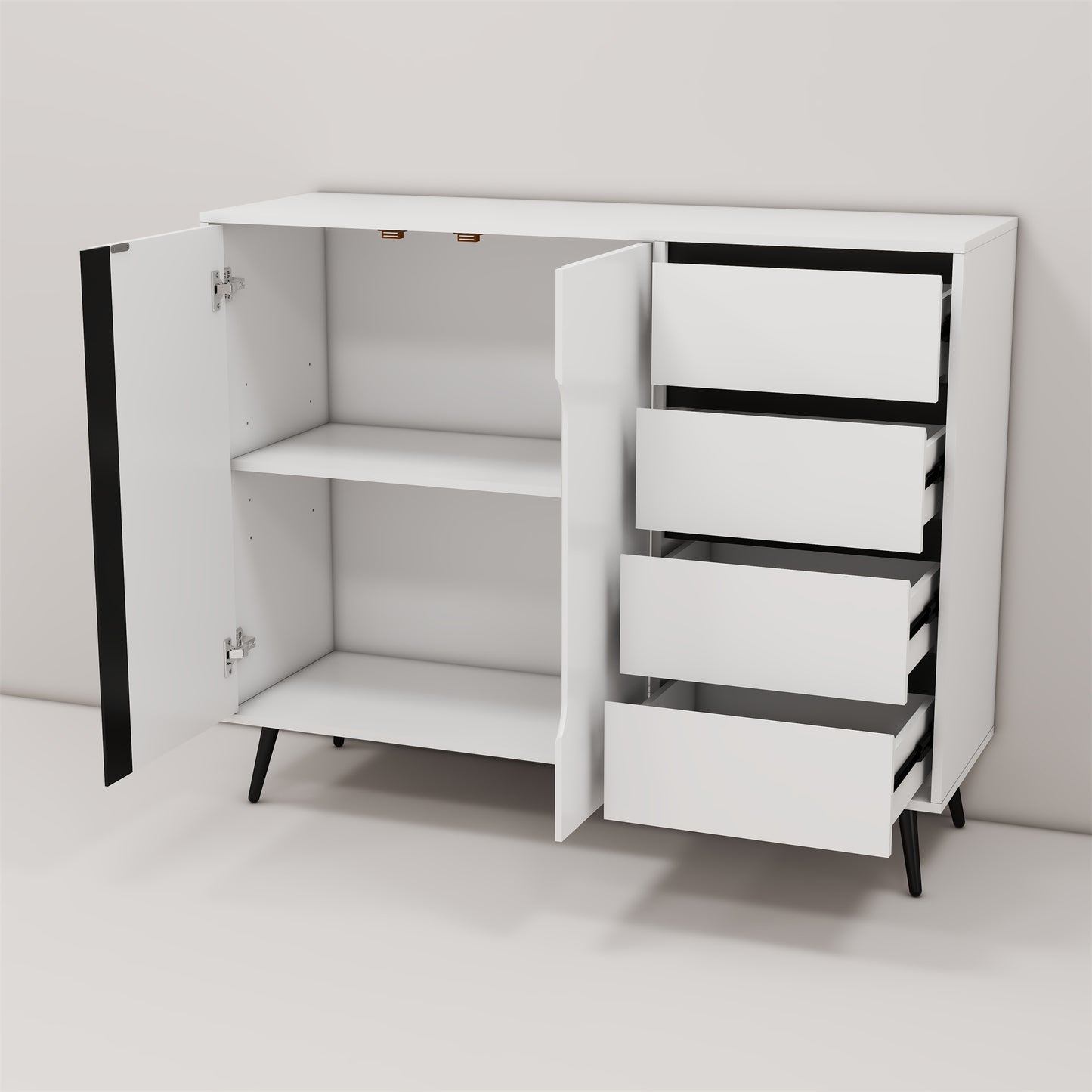 1st Choice Modern White Side Cabinet with Four Drawers and Two Doors