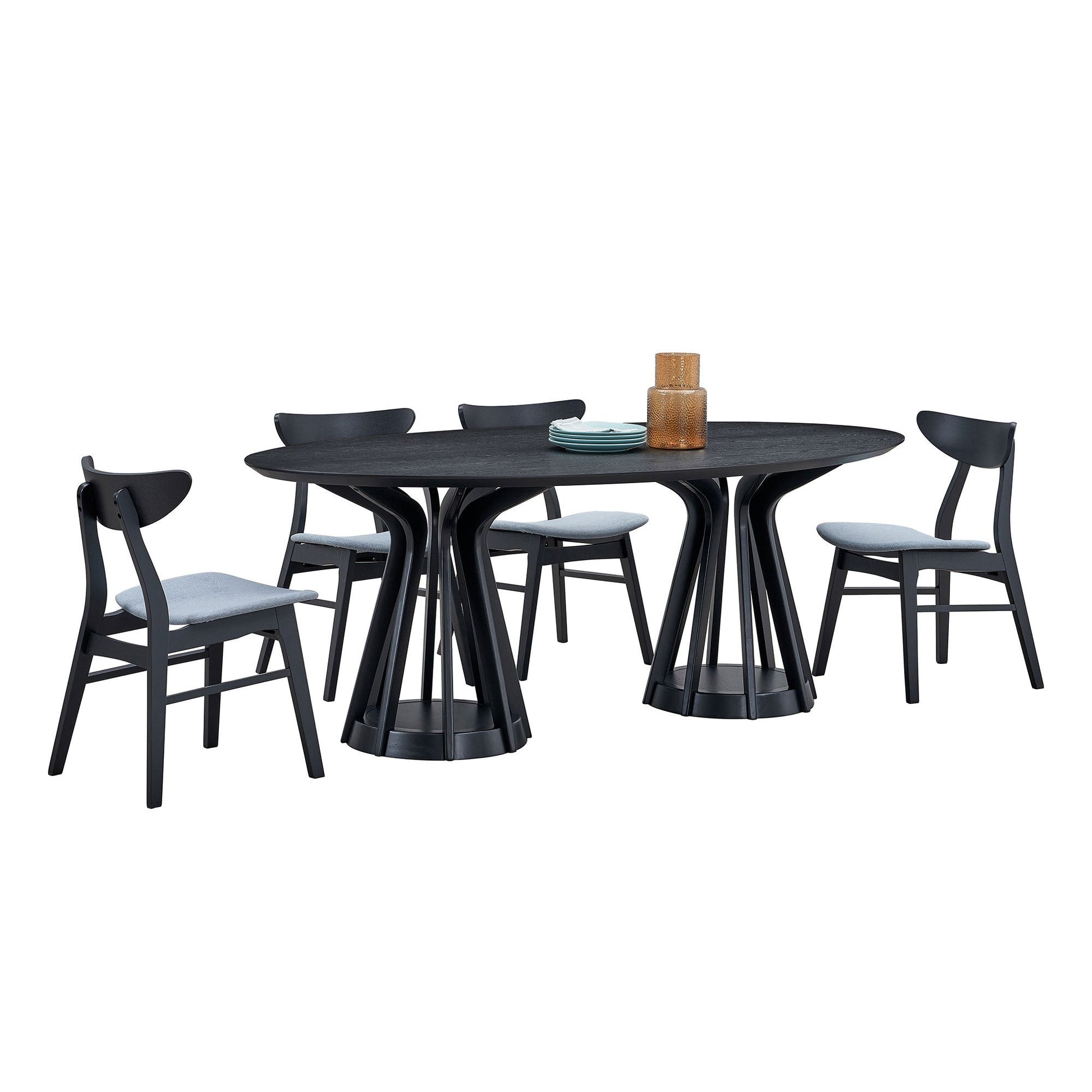 78.74 Inch Modern Dining Table Ellipse Wooden Table for Living Room,Oval MDF Table with Sturdy Pedestal for Restaurant,Black - 1st Choice Furniture Direct