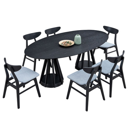 78.74 Inch Modern Dining Table Ellipse Wooden Table for Living Room,Oval MDF Table with Sturdy Pedestal for Restaurant,Black - 1st Choice Furniture Direct